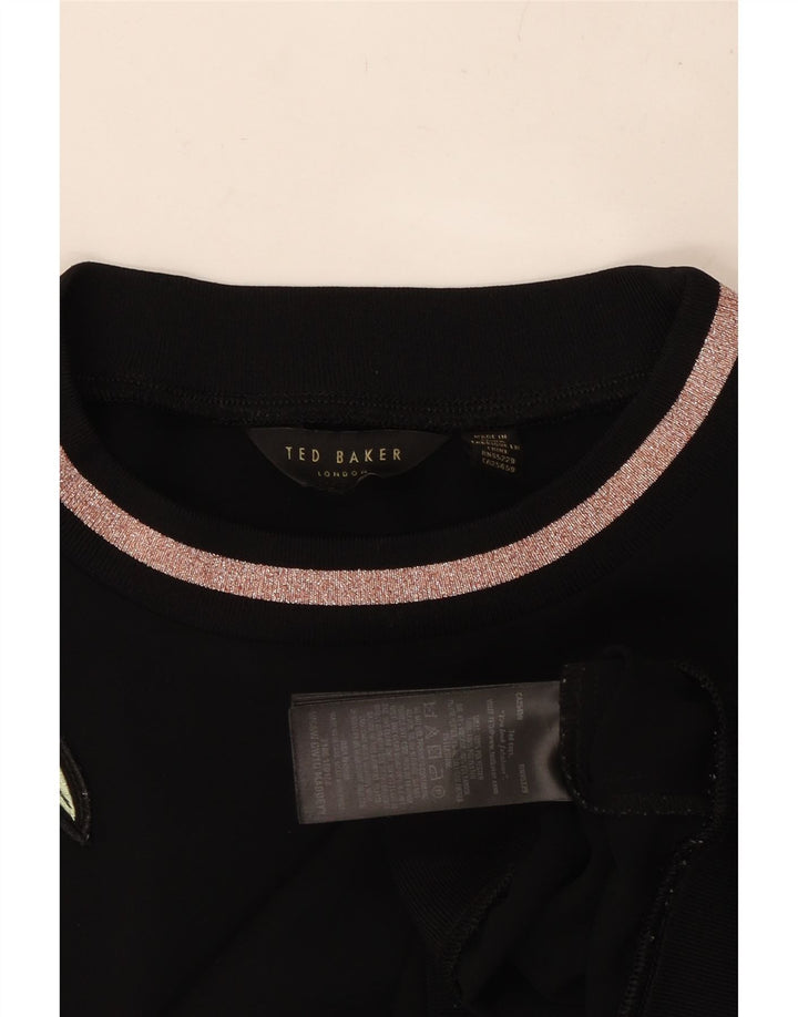 TED BAKER Ženska majica s kratkim rukavima UK 14 Srednje crni cvjetni poliester