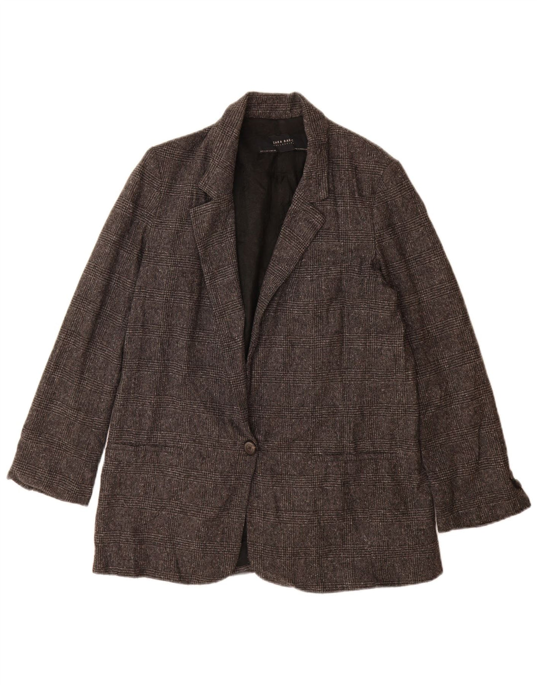 Zara ženska prevelika jakna sa 1 gumbom UK 10 Mala siva houndstooth