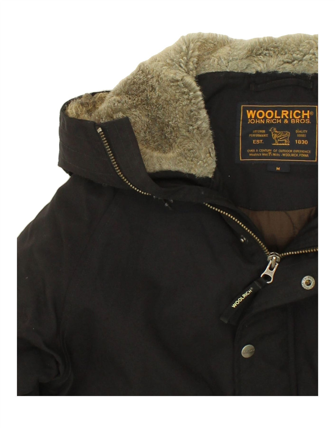 WOOLRICH Muška bomber jakna s kapuljačom podstavljena UK 38 Srednje crni najlon