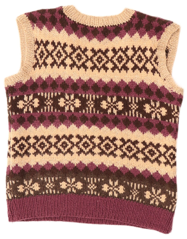 Vintage Womens Crop Vest Tank Top UK 12 Medium Beige Fair Isle