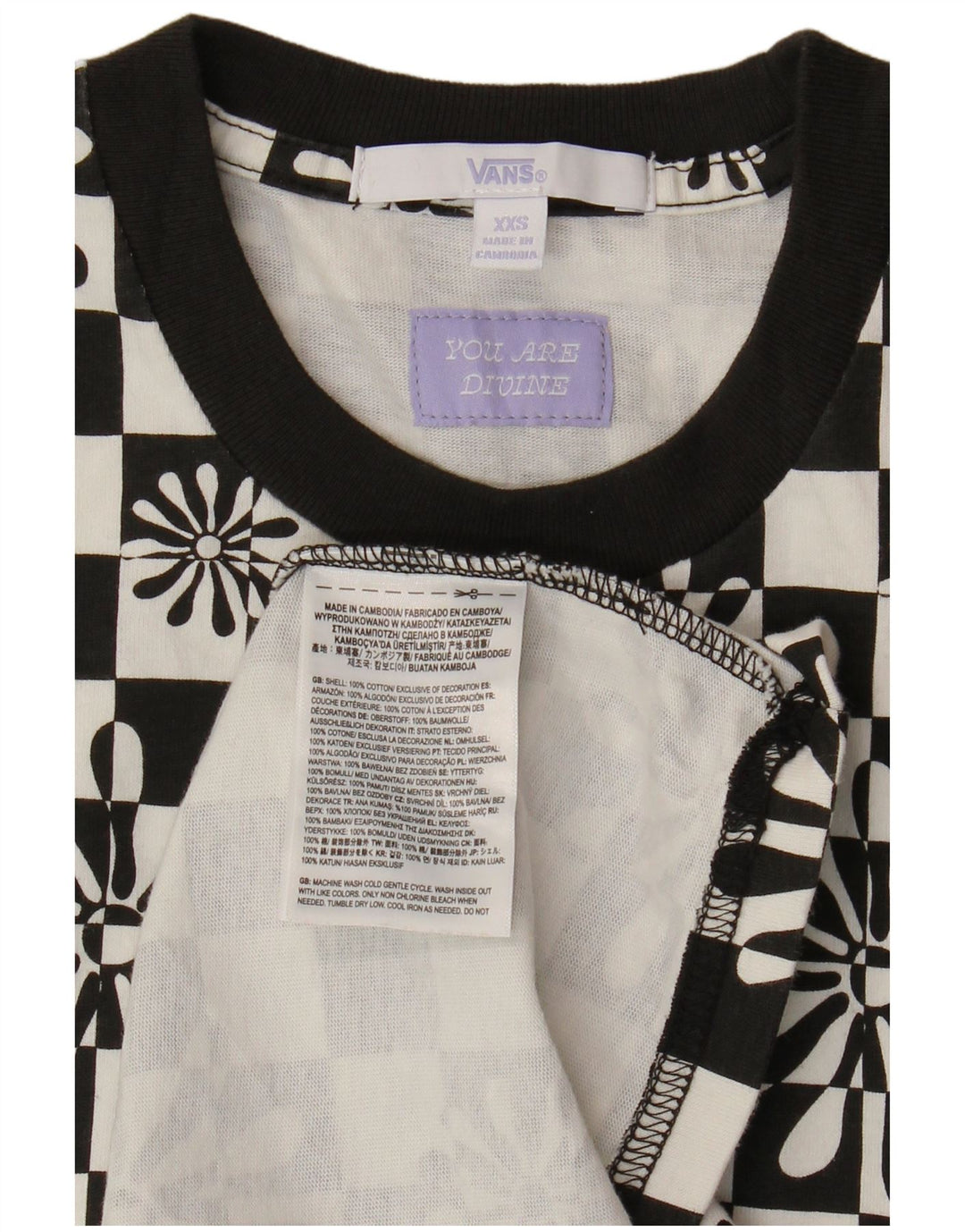 VANS ženska prevelika T-shirt haljina UK 2 2XS crni geometrijski pamuk