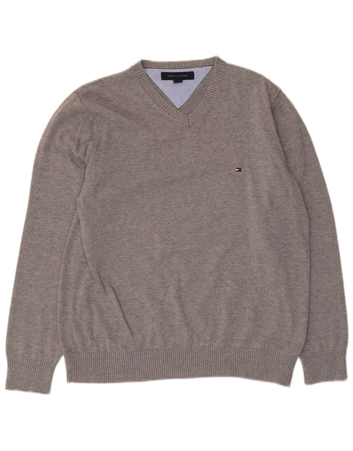 Tommy Hilfiger ženski džemper s V-izrezom UK 14 srednje sivi
