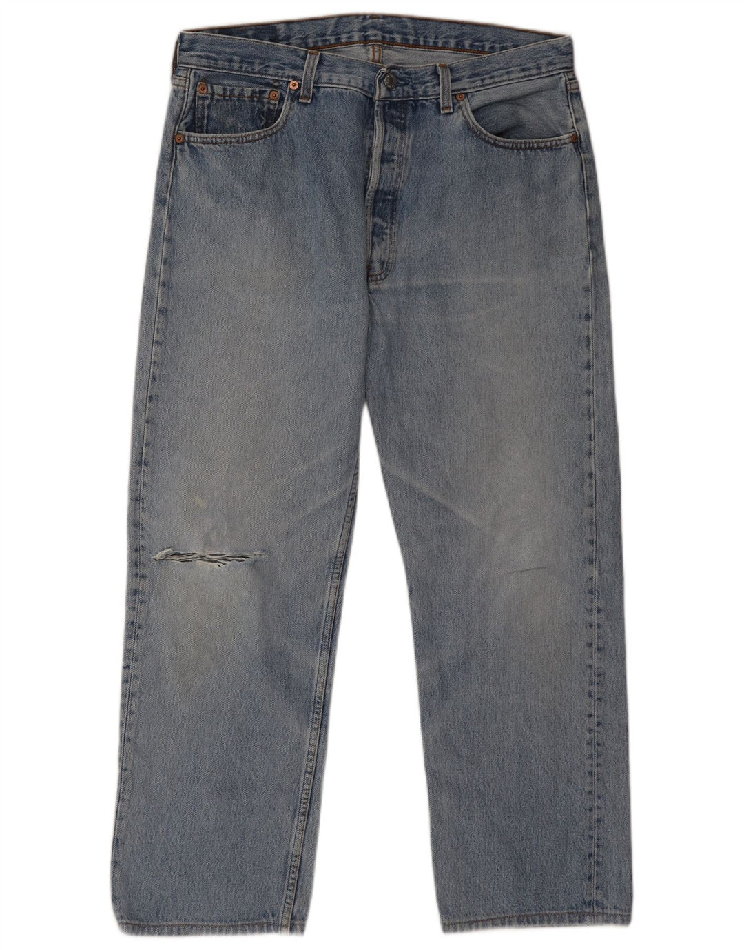 Levi's muške 501 ravne traperice s oštećenjem W32 L27 plavi pamuk