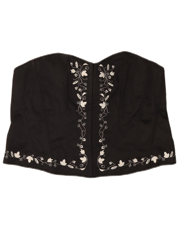 VINTAGE ženski kratki korzet UK 16 Veliki crni cvjetni poliester