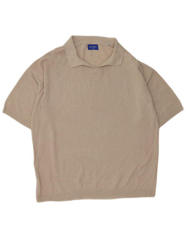 Jack & Jones muški pulover kratkih rukava s polo izrezom XL bež pamuk