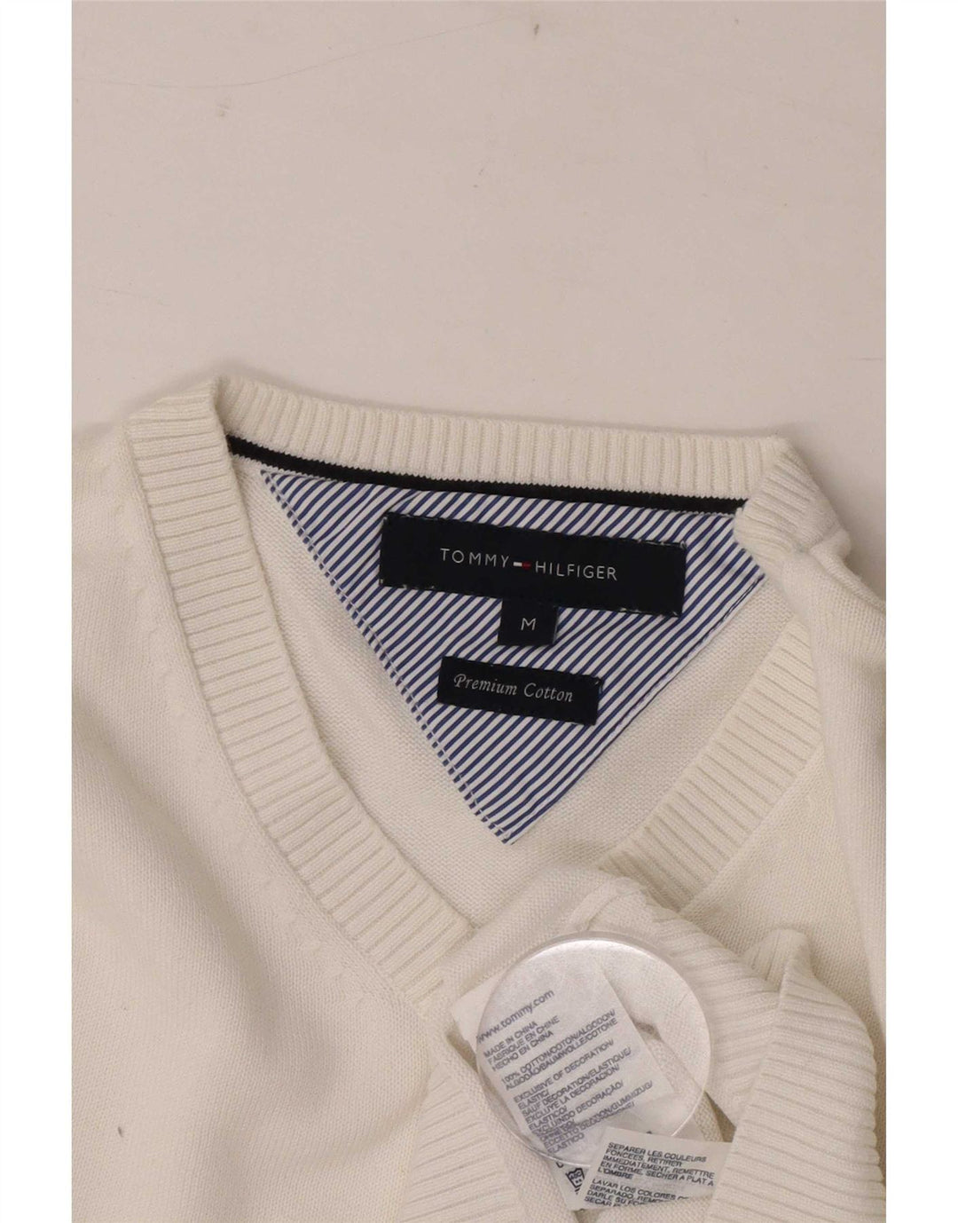Tommy Hilfiger muški džemper s V-izrezom Srednje bijeli pamuk