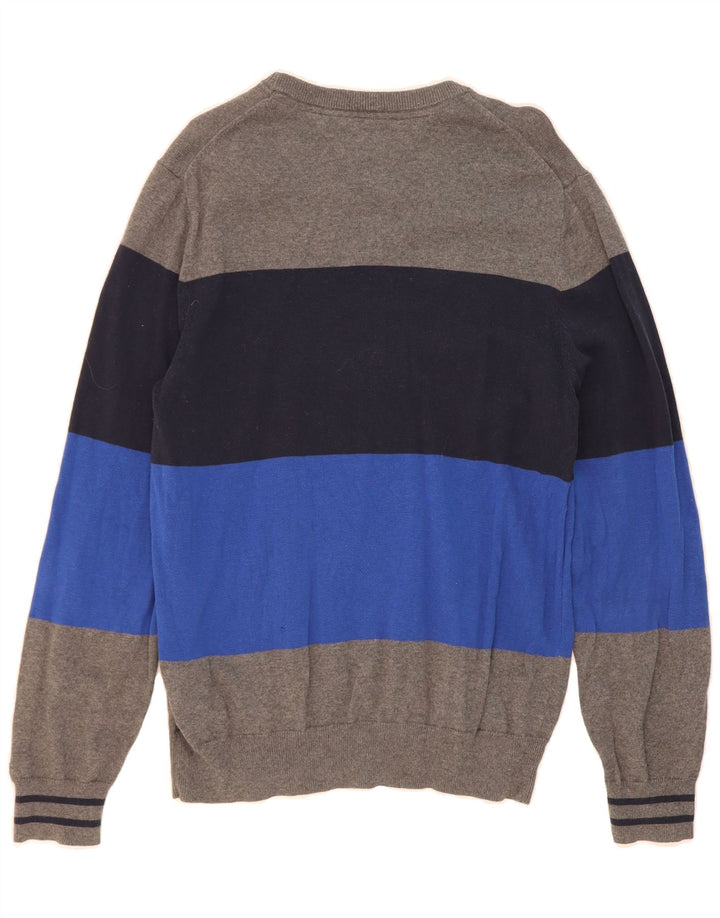 TOMMY HILFIGER Mens Crew Neck Jumper Sweater Medium Grey Colourblock Vintage Tommy Hilfiger and Second-Hand Tommy Hilfiger from Messina Hembry 