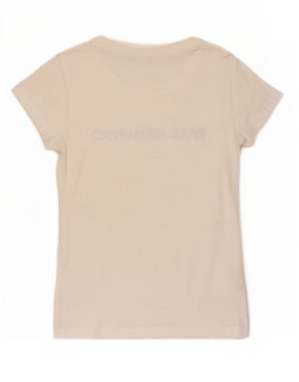 Calvin Klein Jeans Ženska majica kratkih rukava s grafičkim motivima UK 12 Medium Off White Cotton