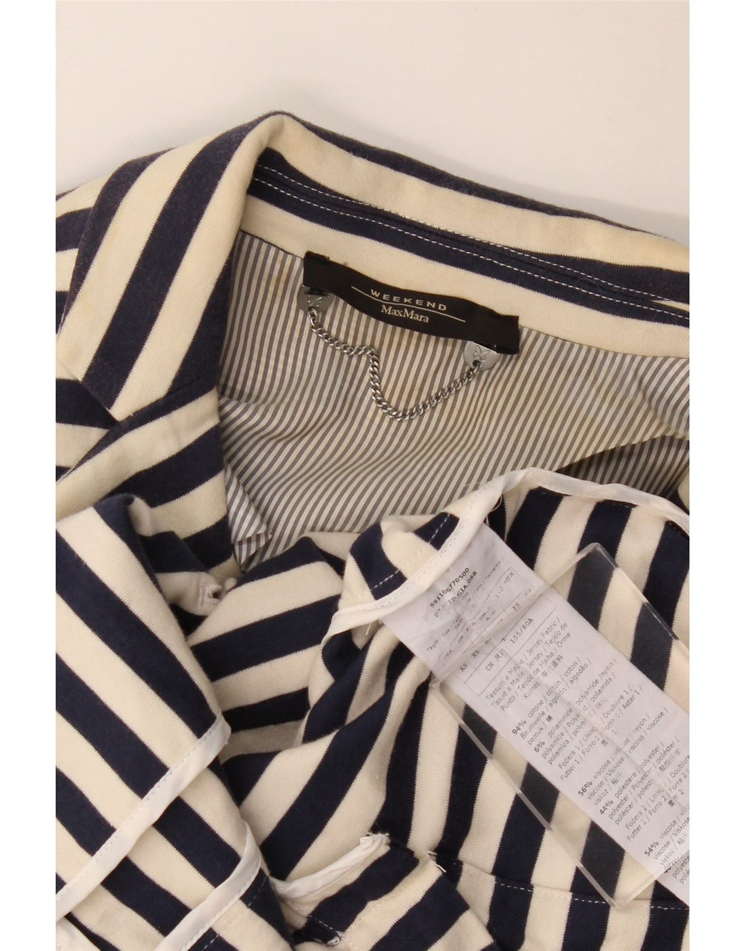 MAX MARA Ženska vikend jakna sa 2 gumba UK 6 XS tamnoplava na pruge