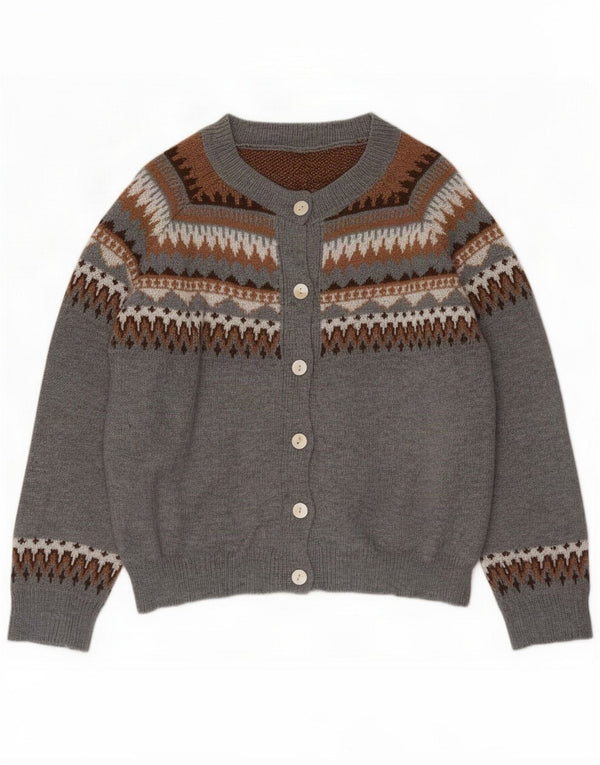 Vintage ženski kardigan džemper UK 16 Large Grey Fair Isle poliester