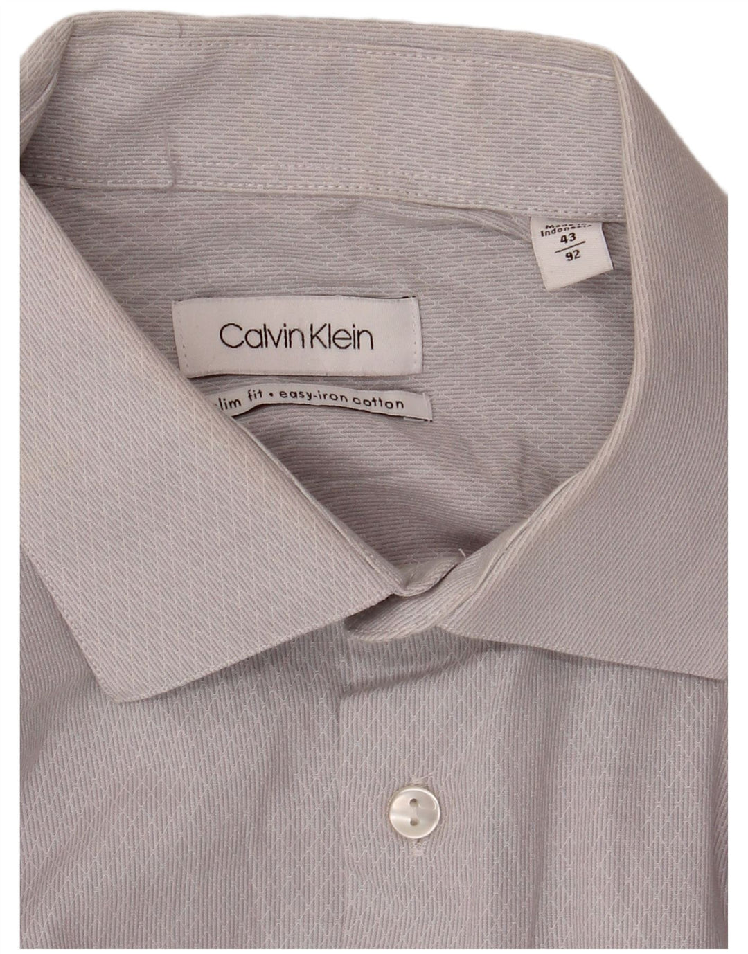 CALVIN KLEIN Mens Slim Fit Shirt Size 43 Large Grey Pinstripe Cotton
