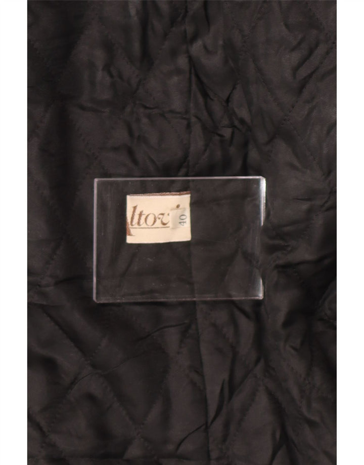 VINTAGE Womens Leather Coat EU 40 Medium Black Leather