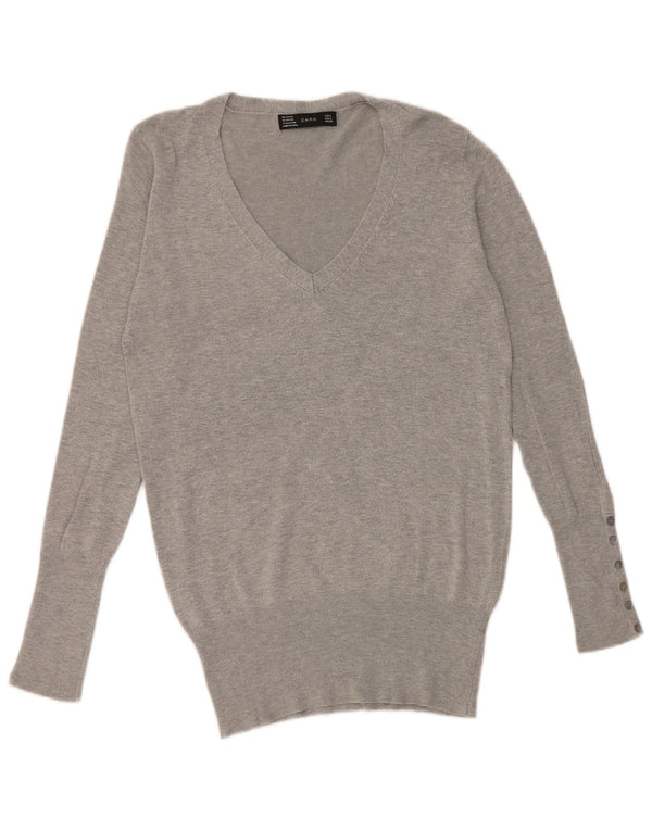 Zara ženski džemper s V-izrezom UK 16 Large Gray Rayon