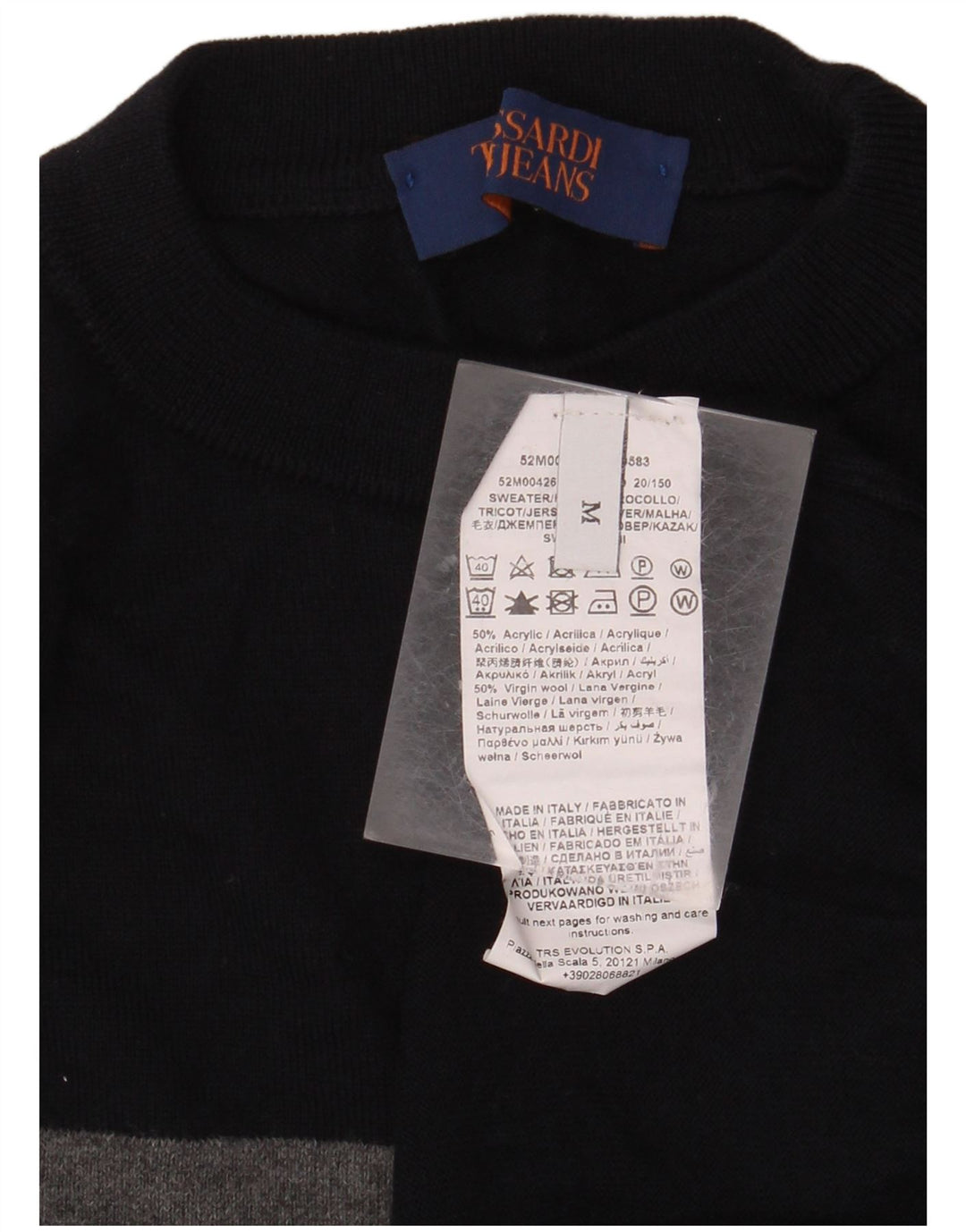 TRUSSARDI JEANS Mens Graphic Crew Neck Jumper Sweater Medium Navy Blue