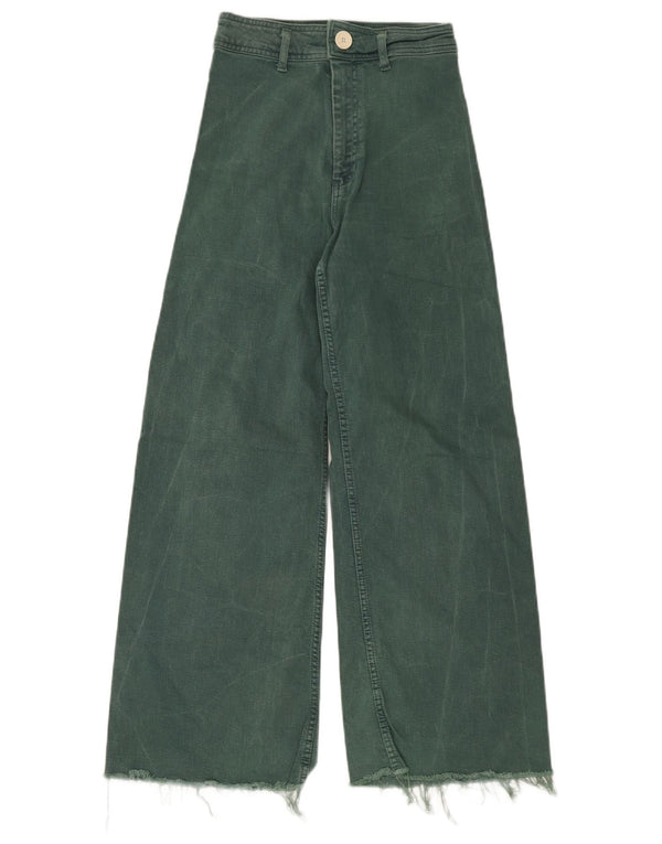 Zara Womens High Waist Wide Leg Jeans EU 34 2XS W24 L30 Green Cotton
