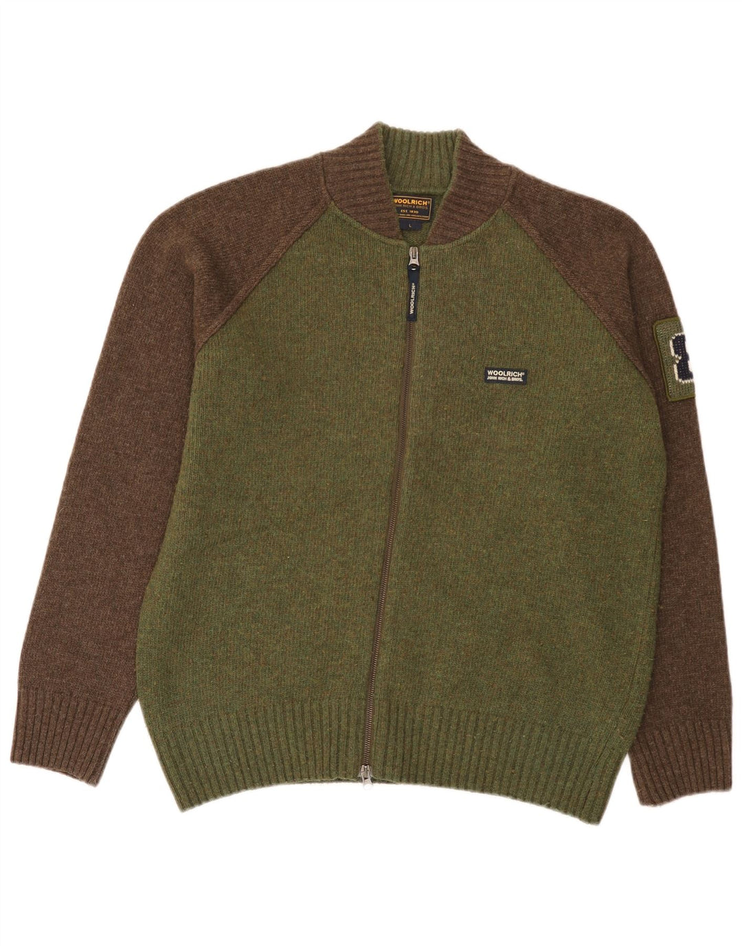 Woolrich muški grafički kardigan džemper velike zelene vunene boje