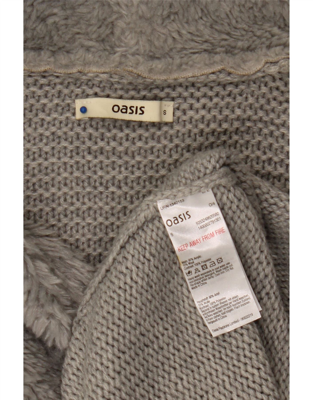 Oasis ženski otvoreni kardigan pulover UK 10 mali sivi akril