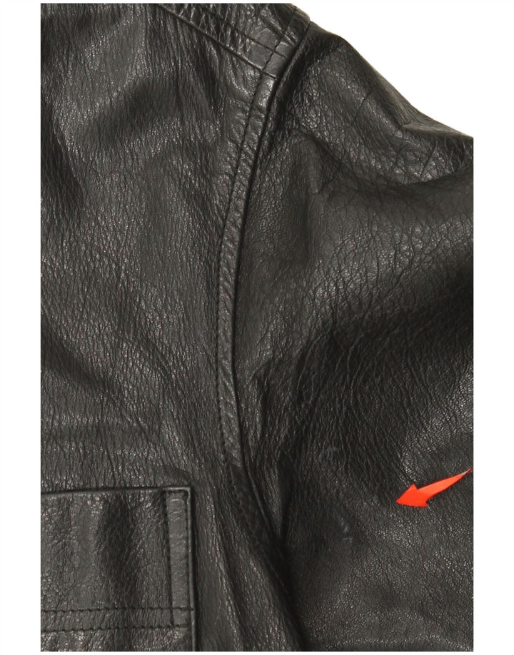 Vintage ženska kratka velika kožna jakna UK 10 Mala crna kožna