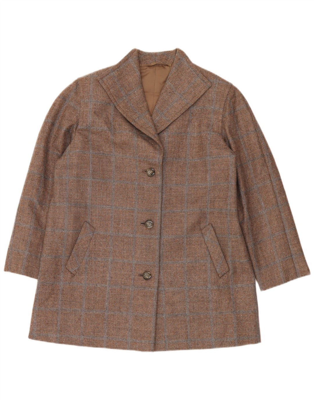 Vintage ženski sako s 3 gumba UK 14 Veliki smeđi karirani