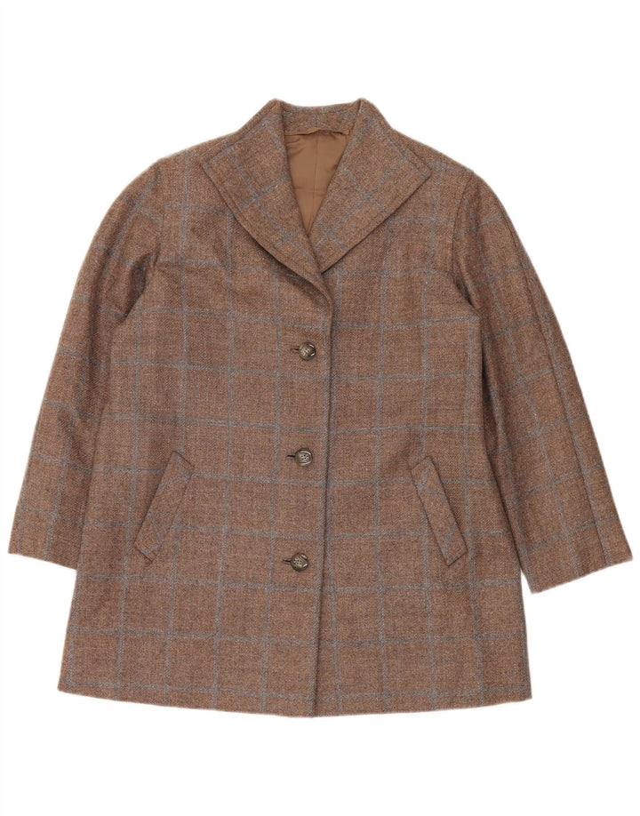 Vintage ženski sako s 3 gumba UK 14 Veliki smeđi karirani