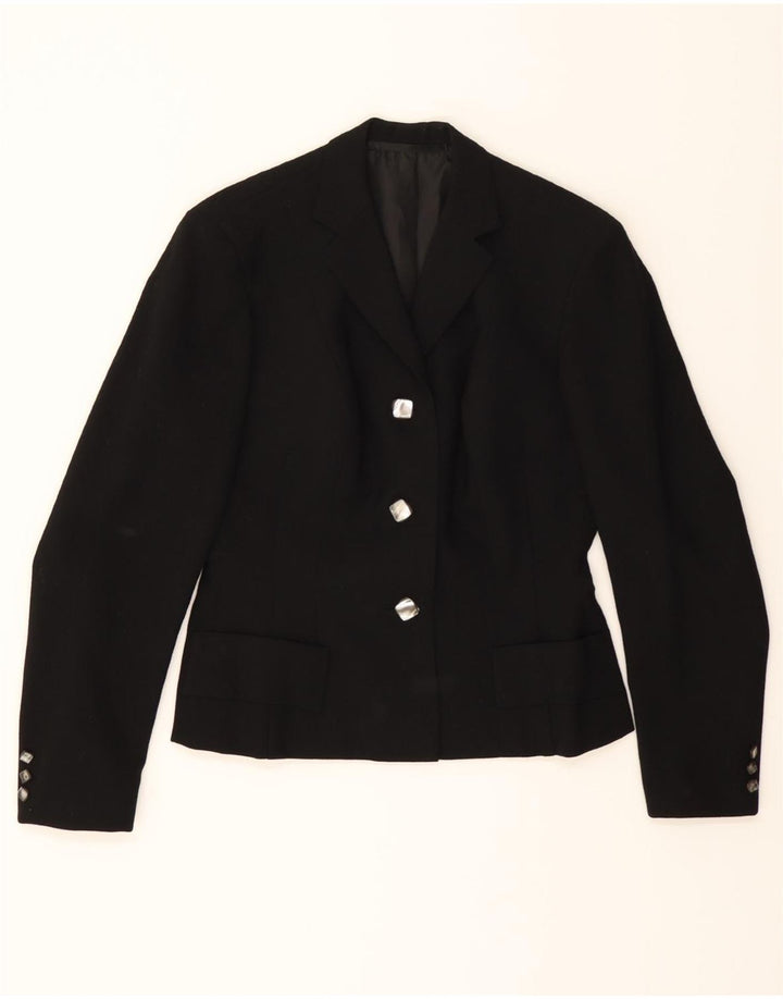 VINTAGE Womens 3 Button Blazer Jacket UK 12 Medium Black Vintage Vintage and Second-Hand Vintage from Messina Hembry 