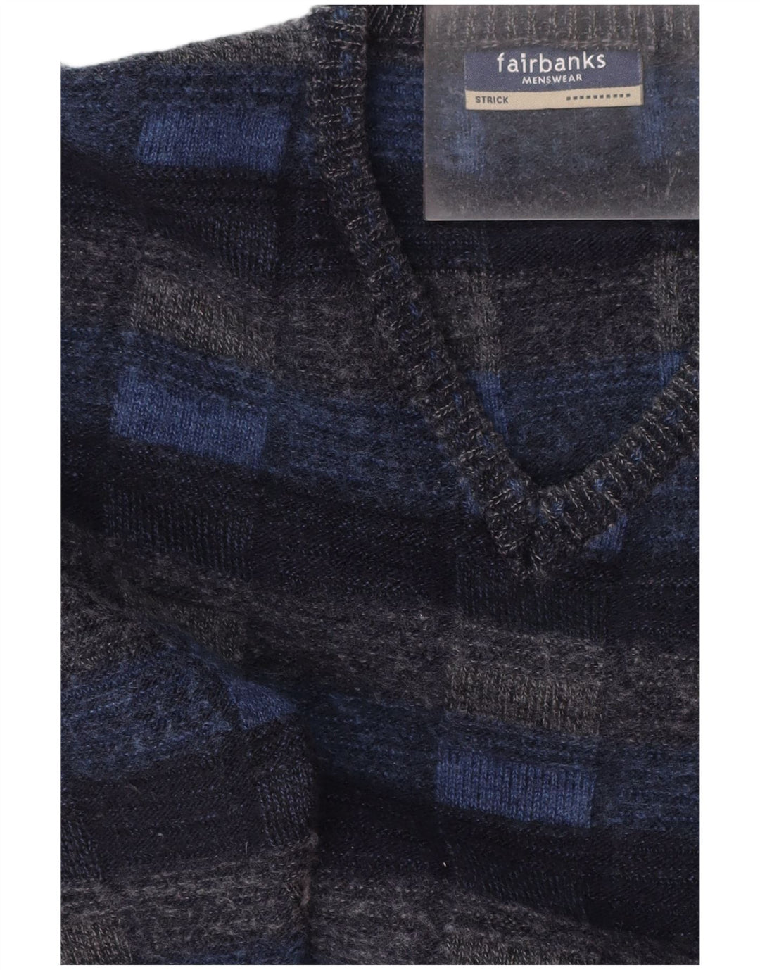 FAIRBANKS Muški džemper s V-izrezom IT 56 XL mornarsko plava karirana djevičanska vuna