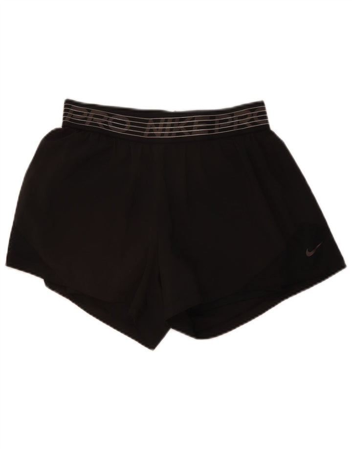 NIKE Womens Dri Fit Graphic Sport Shorts UK 14 Medium  Black Polyester