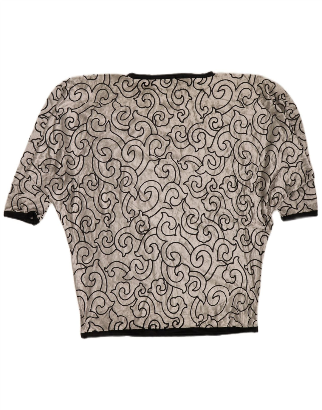 VINTAGE ženska majica od baršunaste tunike u obliku šišmiša UK 22 3XL srebrna geometrijska viskoza