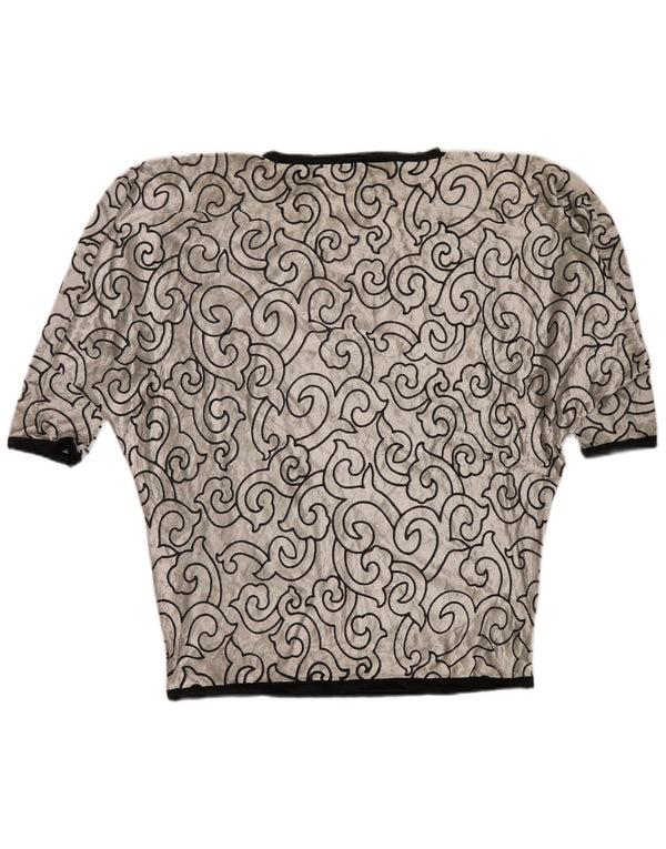 VINTAGE ženska majica od baršunaste tunike u obliku šišmiša UK 22 3XL srebrna geometrijska viskoza