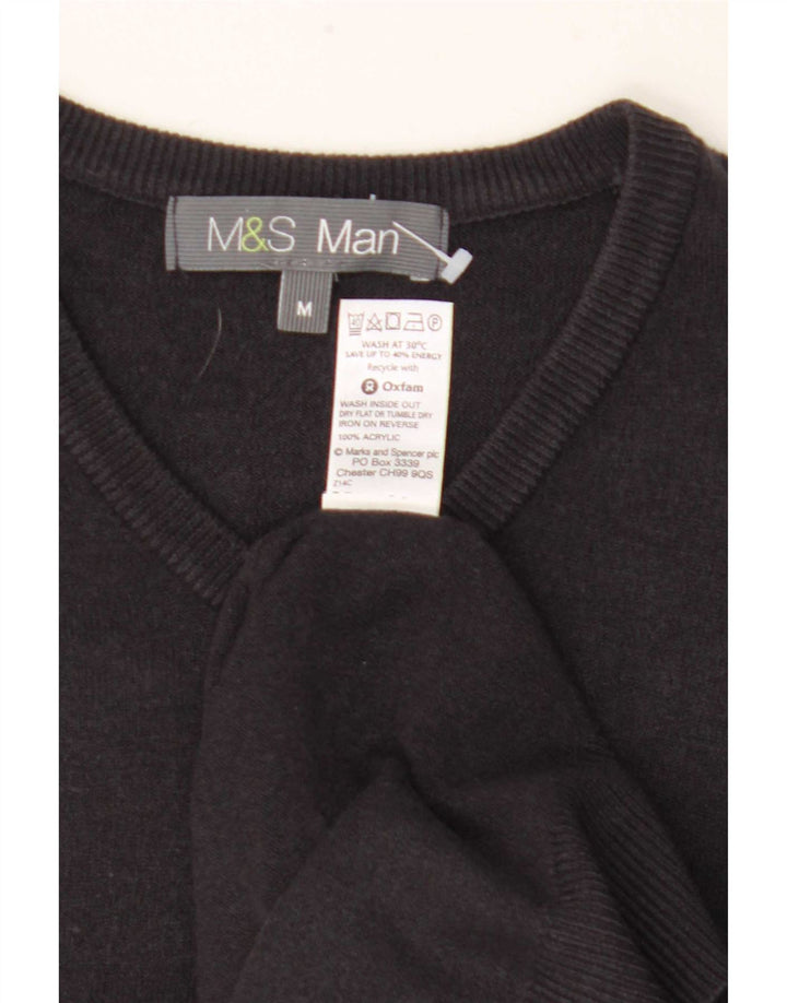 Marks & Spencer muški džemper s V-izrezom Srednje crni akril