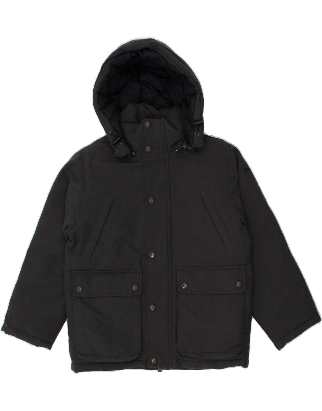 CHAMPION Boys Hooded Padded Jacket 7-8 Years Grey Vintage Champion and Second-Hand Champion from Messina Hembry 