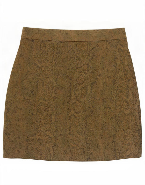 Vintage ženska mini suknja IT 44 srednje veličine W27 kaki životinjskog uzorka