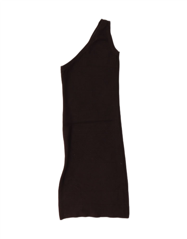 ZARA Womens One Shoulder Dress UK 14 Medium Black Viscose