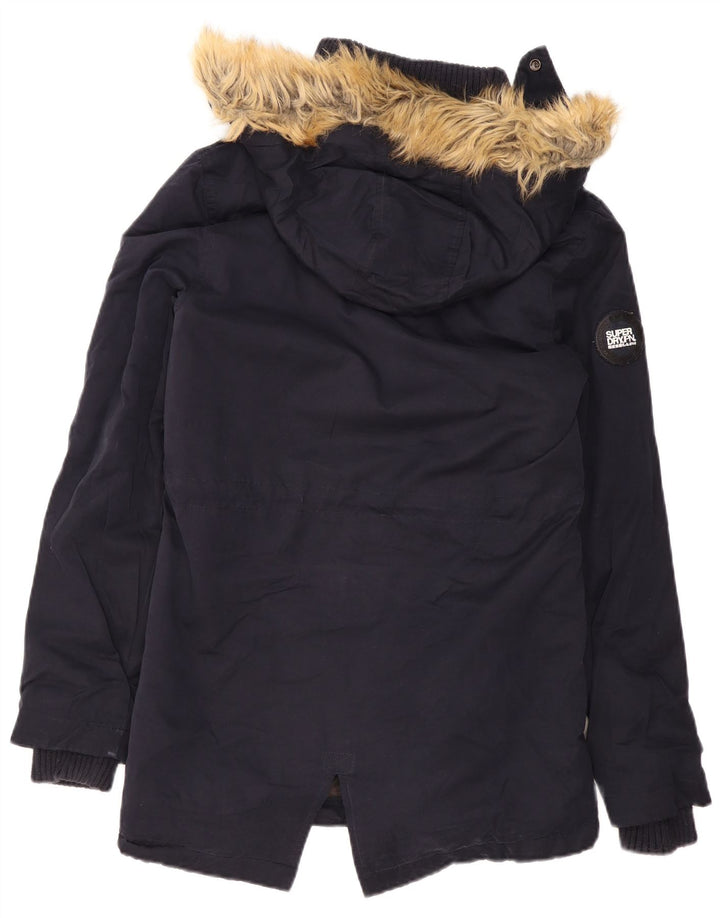 Superdry ženska šerpa parka jakna s kapuljačom UK 14 srednje tamnoplavi poliester