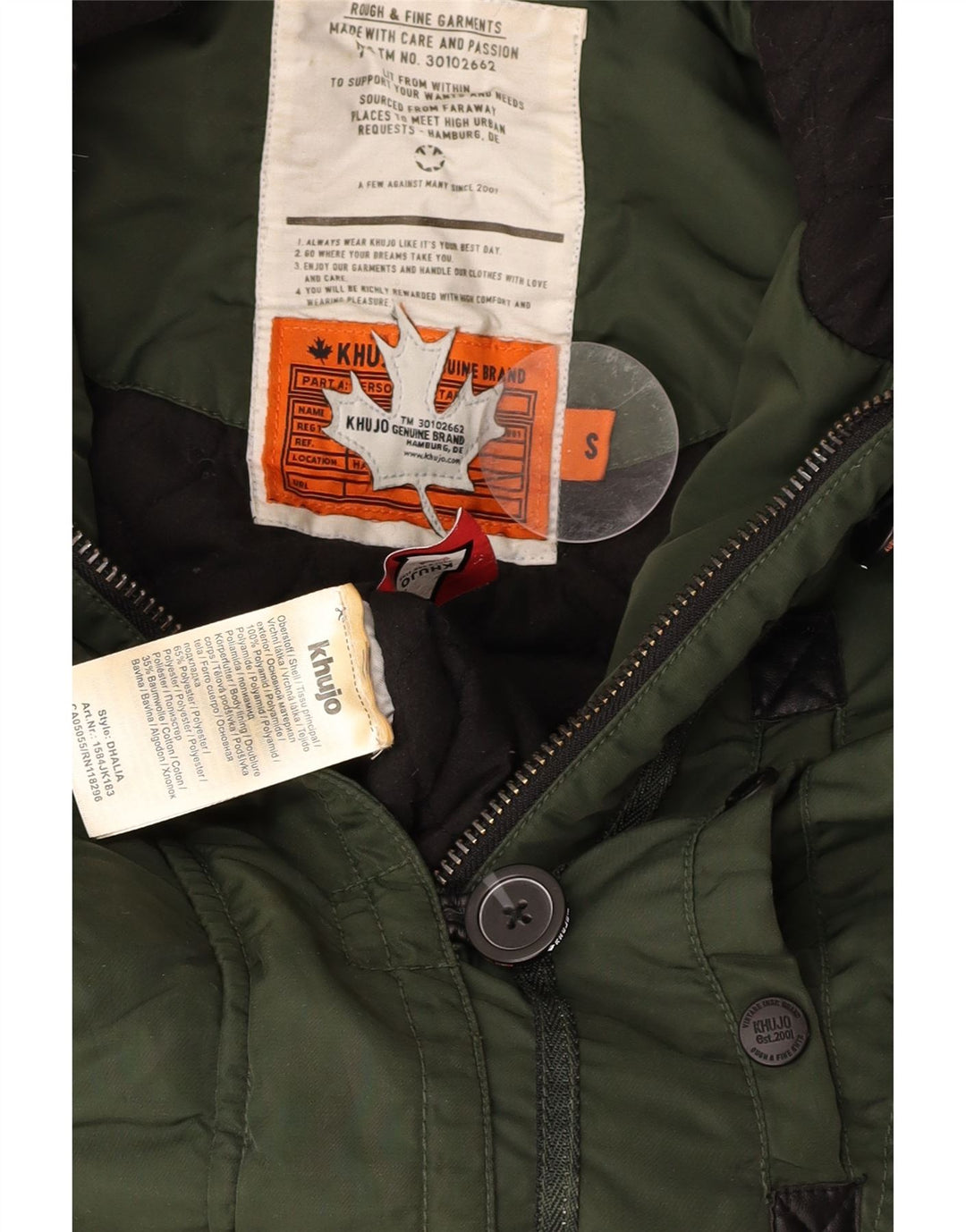 KHUJO Womens Hooded Parka Jacket UK 10 Small Green Polyester