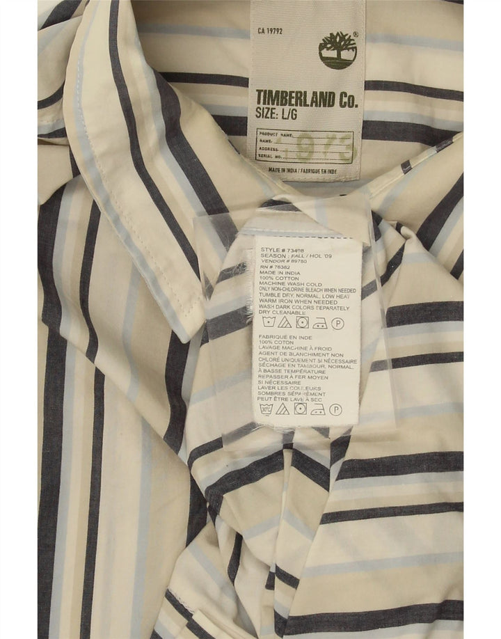 TIMBERLAND Mens Shirt Large White Striped Cotton Vintage Timberland and Second-Hand Timberland from Messina Hembry 