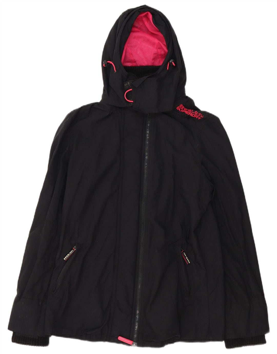 Superdry ženska Windmac kišna jakna s kapuljačom UK 16 Veliki crni najlon