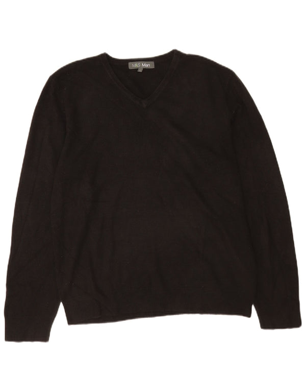 Marks & Spencer Mens V-Neck Jumper Sweater Large Black Acrylic