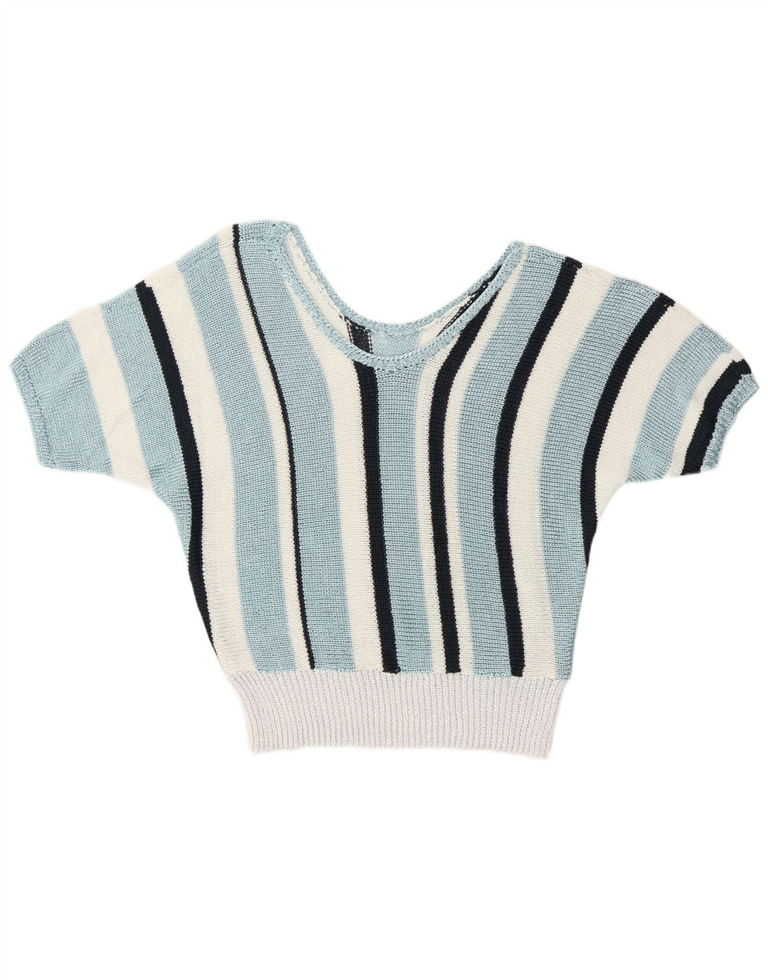 Vintage ženski džemper s V-izrezom UK 12 Retro srednje plave pruge