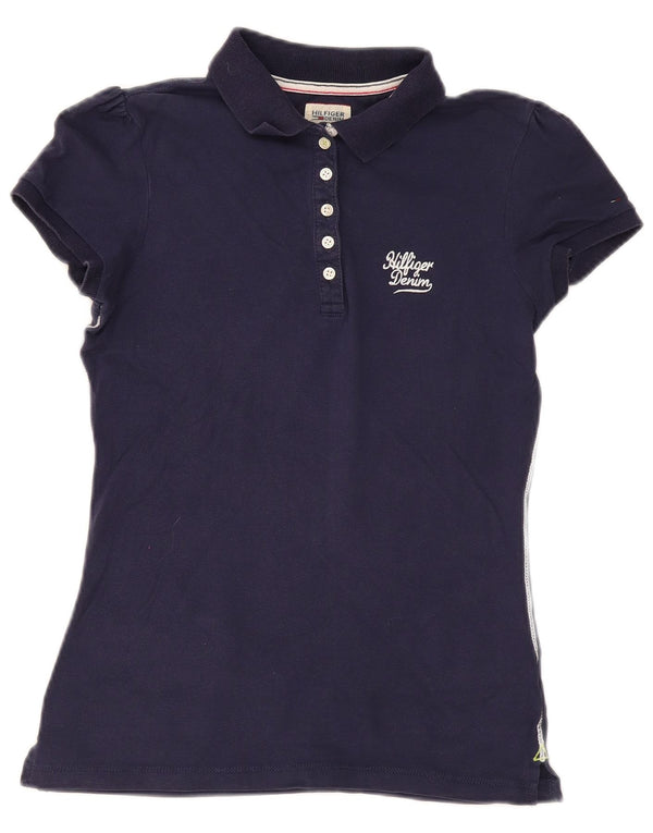 Tommy Hilfiger Womens Polo Shirt UK 12 Medium Navy Blue Cotton