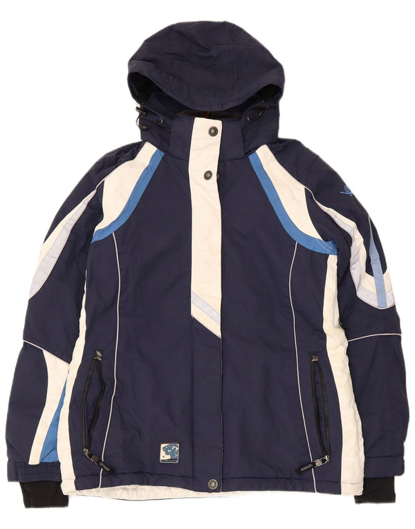 Iguana Womens Hooded Ski Jacket EU 40 Medium Navy Blue Colourblock