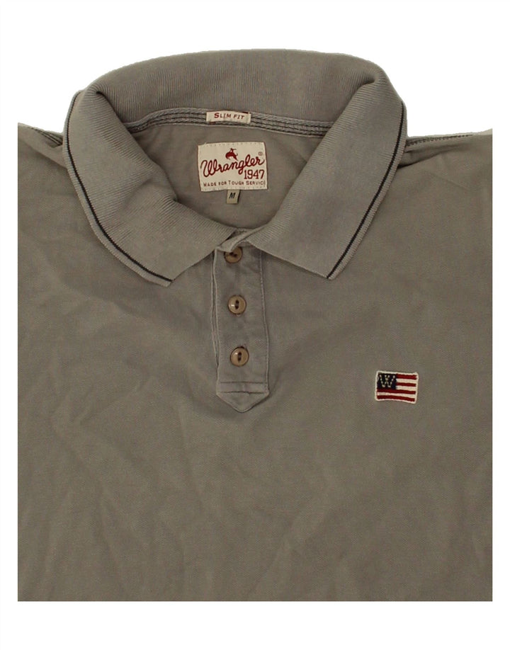 WRANGLER Mens Slim Fit Polo Shirt Medium Grey Cotton Vintage Wrangler and Second-Hand Wrangler from Messina Hembry 