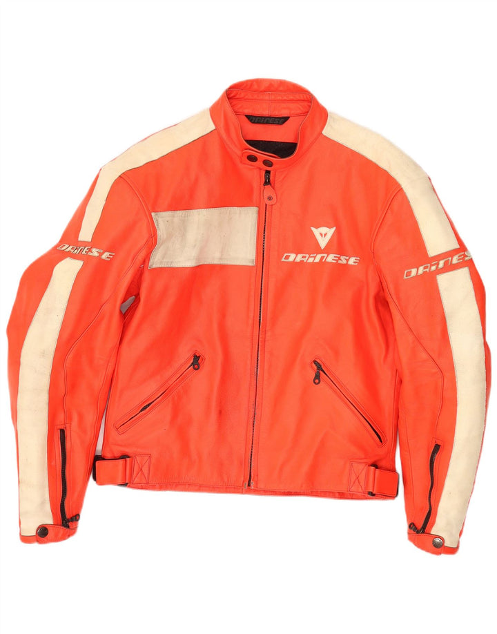 Dainese muška grafička kožna trkaća jakna IT 50 srednje narančaste boje