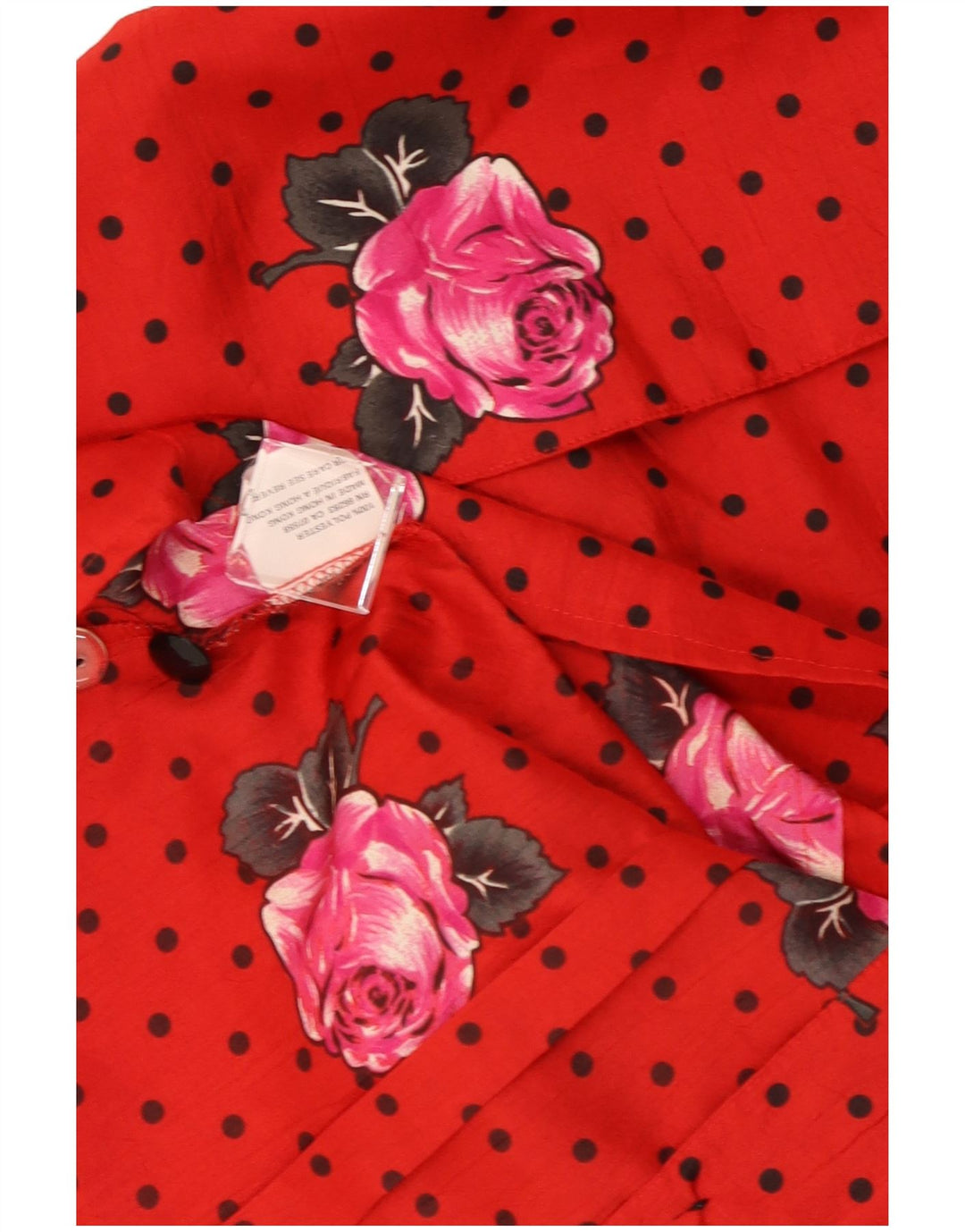 Vintage ženska košulja bluza UK 14 Srednje crveni cvjetni poliester