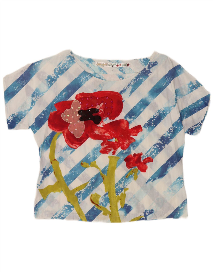 DESIGUAL gornji dio ženske grafičke bluze UK 14 srednje plave pruge