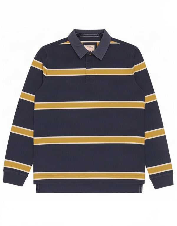 Fat Face Mens Long Sleeve Rugby Polo Shirt Large Navy Blue Striped Cotton
