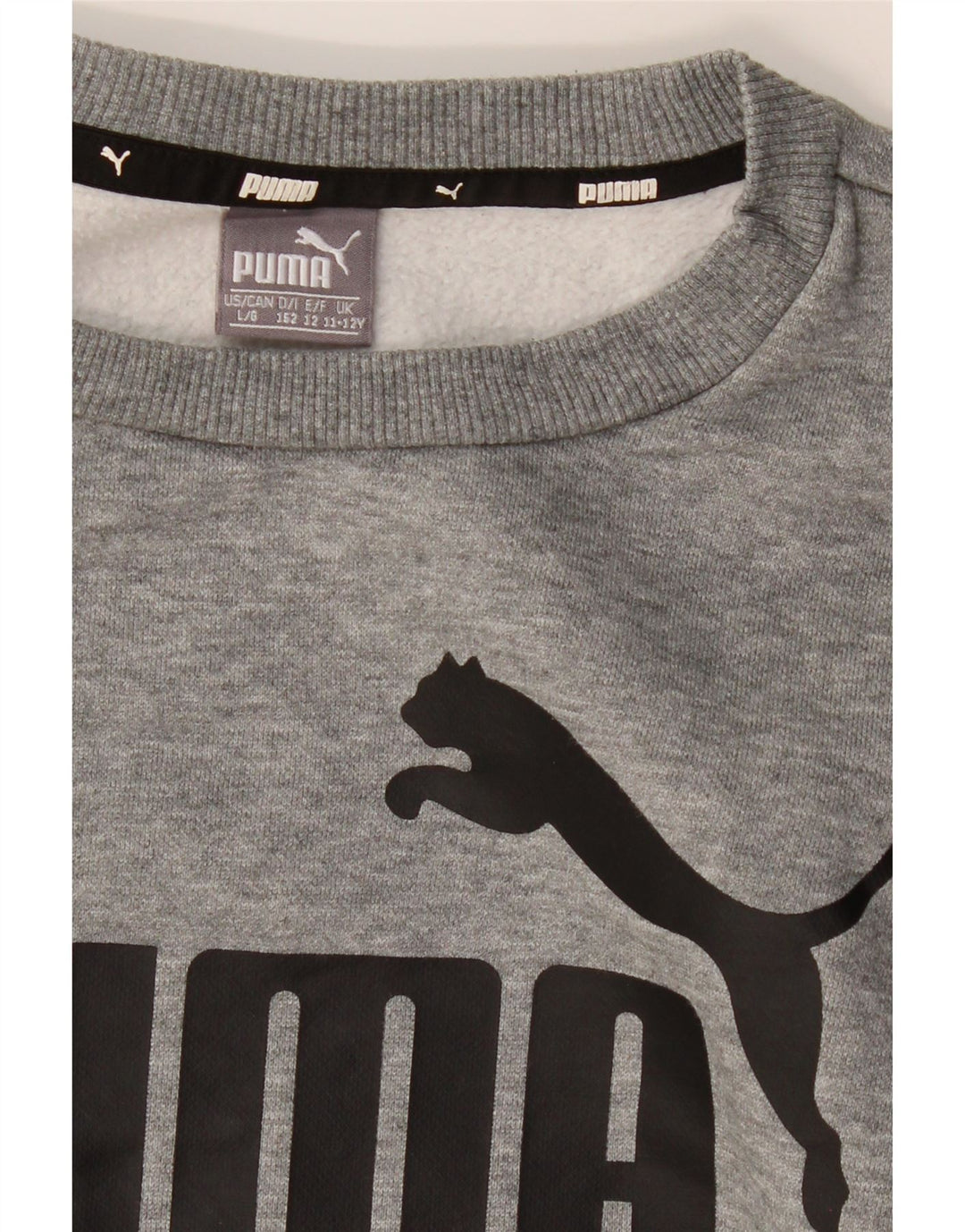 PUMA Boys Graphic Sweatshirt Jumper 11-12 Years Grey Cotton Vintage Puma and Second-Hand Puma from Messina Hembry 