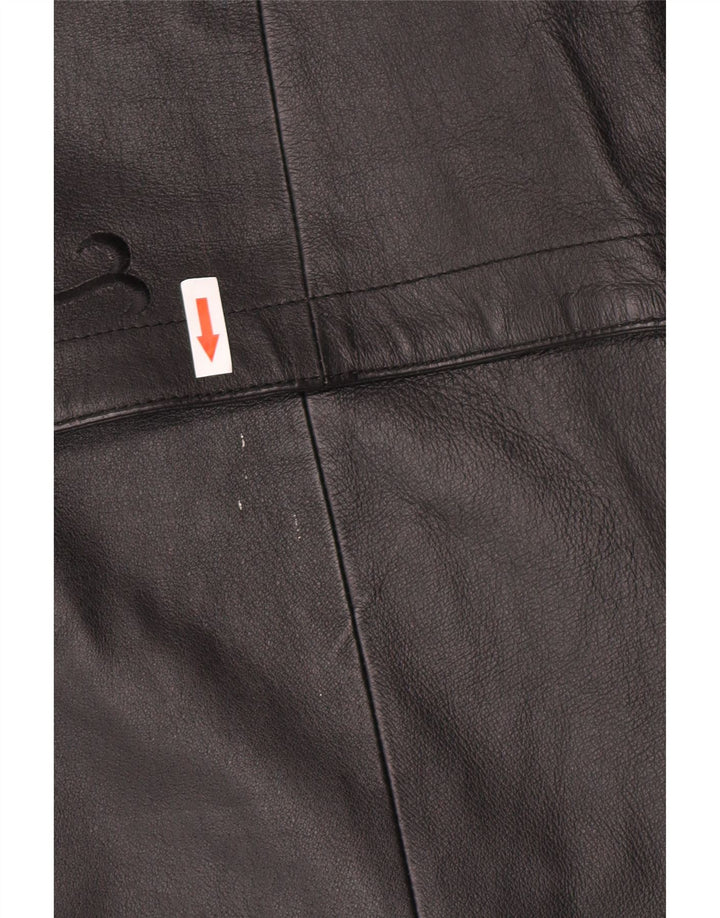 Vintage ženski kožni kaput US 12 Veliki crni kožni cvjetni kaput