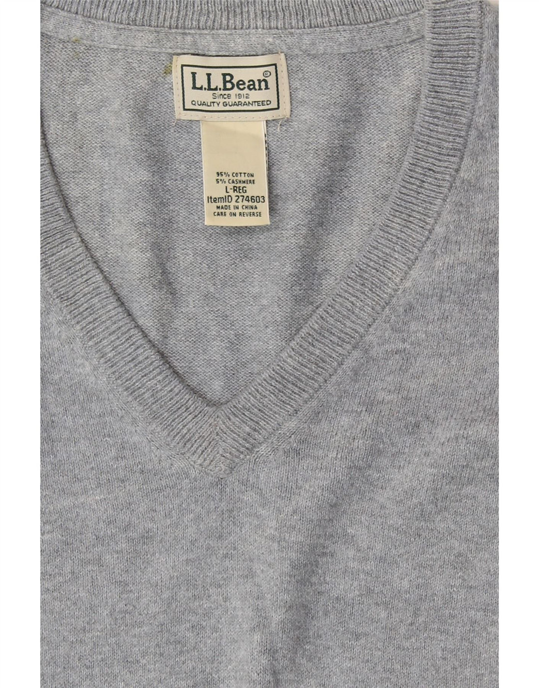 L.L.BEAN Mens V-Neck Jumper Sweater Large Grey Cotton Vintage L.L.Bean and Second-Hand L.L.Bean from Messina Hembry 