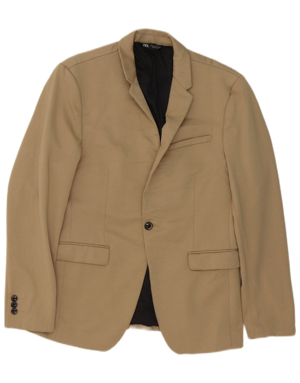 Zara Mens 1 Button Blazer Jacket EU 50 Medium Beige Polyester